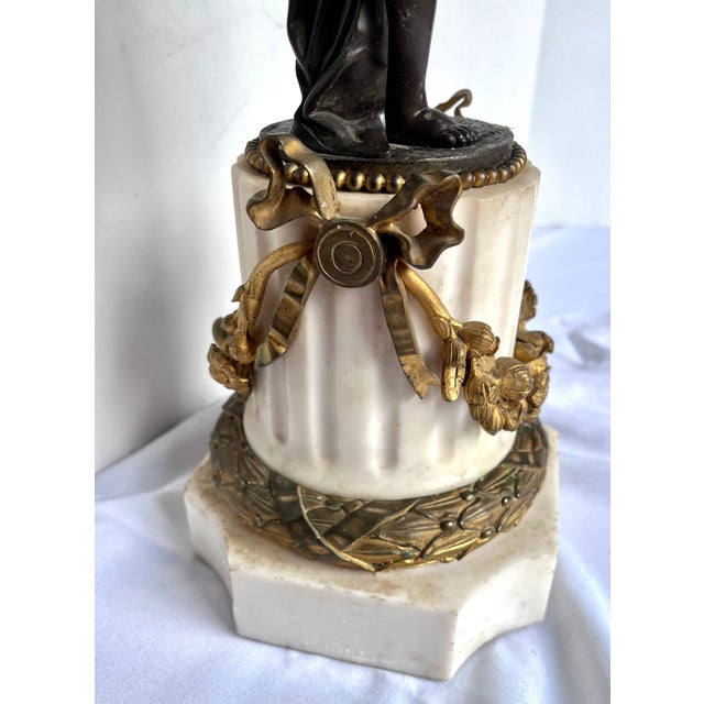 19th Century French Louis XVI Style Figural Bronze and Marble Candelabra - A Pair For Sale - Image 14 of 18