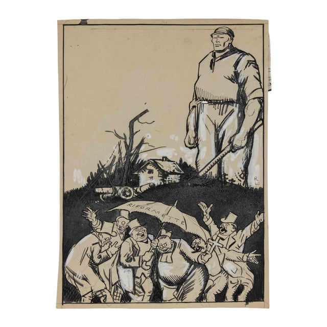 Gabriele Galantara, Riformette, Mixed Media Drawing, 1919 For Sale