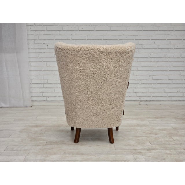 Danish High-Backed Armchair in Sheepskin by Alfred Christensen for Slagelse Møbelværk, 1960s For Sale - Image 16 of 18