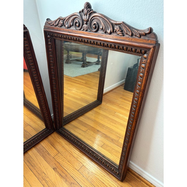 Traditional Antique Pair of Mahogany Carved Mirrors by Barker Bros. For Sale - Image 3 of 8