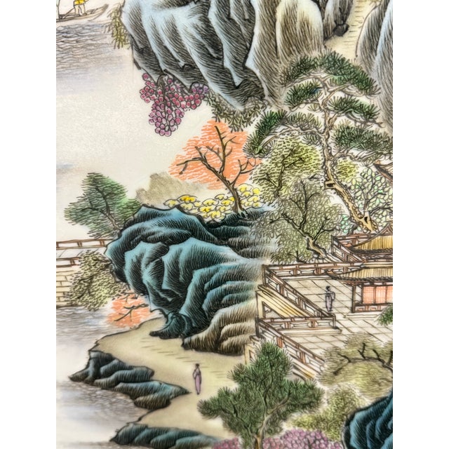 Vintage Chinese Porcelain Landscape Wall Panels, Set of Four For Sale - Image 10 of 12