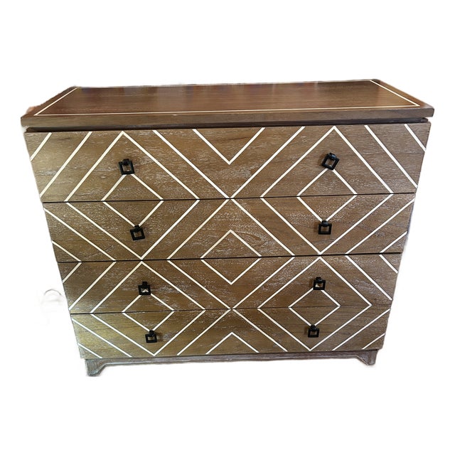Cerused Wood and Inlaid Geometric Pattern Chest of Drawers For Sale