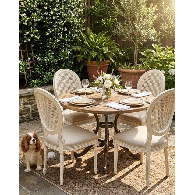 French Restoration Hardware Vintage Cane Back Medallion Side Chair Set 4 Oak For Sale - Image 3 of 3