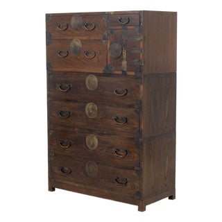 Korean Brass Mounted Three-Part Elm Tansu Chest For Sale