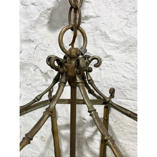 Chinoiserie Vintage Chinoiserie Hexagonal Brass 3 Light Chandelier For Sale - Image 3 of 8