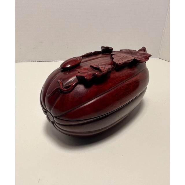 Asian 1960s Vintage Solid Red Wood Hand Carved Pumpkin Box For Sale - Image 3 of 9
