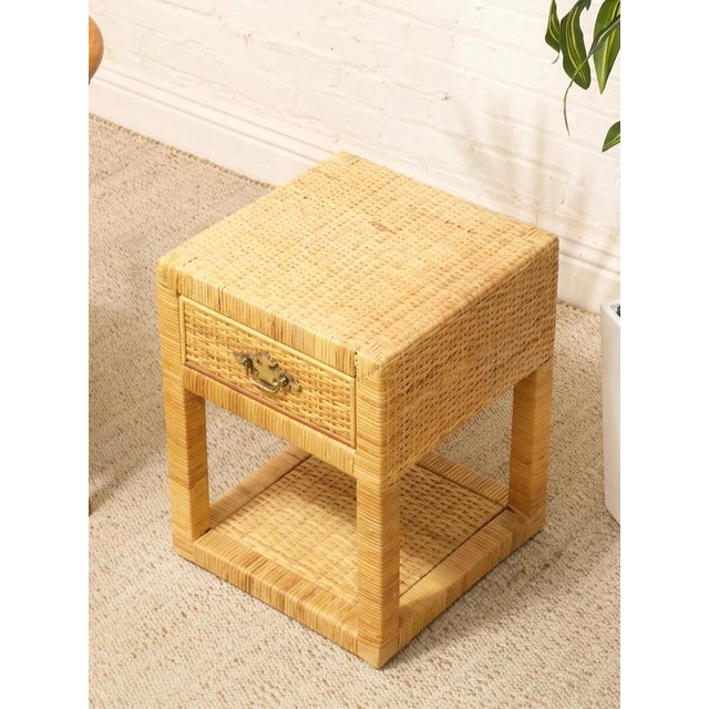 Pair of Vintage Rattan Nightstands With Drawers and Brass-Tone Hardware For Sale - Image 9 of 12