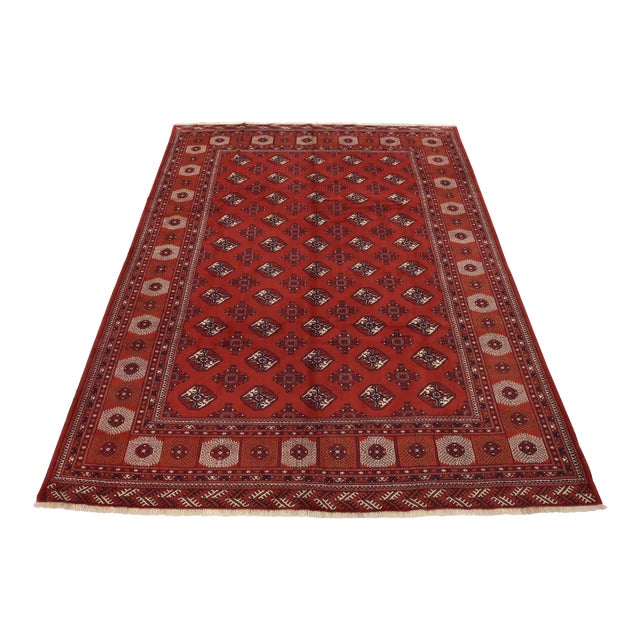 Turkmen Rug 10’1” X 12’6” Red Wool Vintage Tribal Hand-Knoted Carpet For Sale