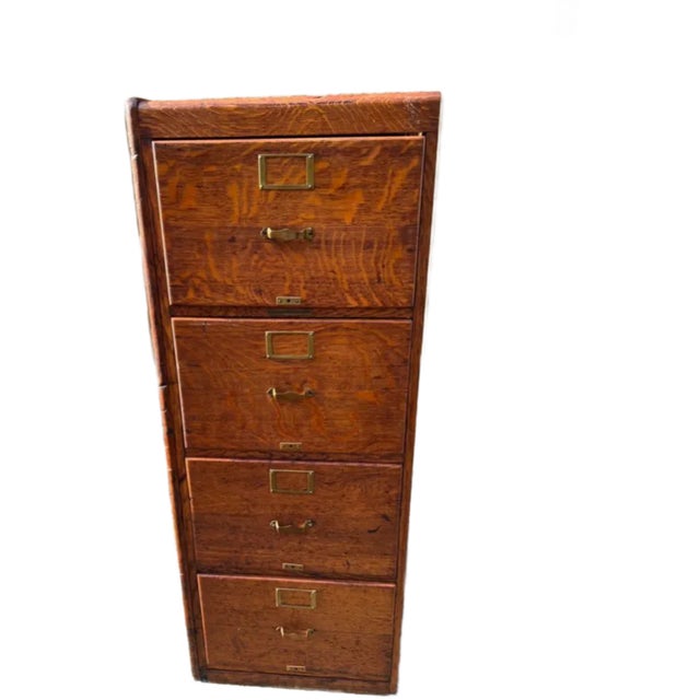 Antique Oak Four Drawers File Cabinet. Early 20th Century For Sale - Image 12 of 12