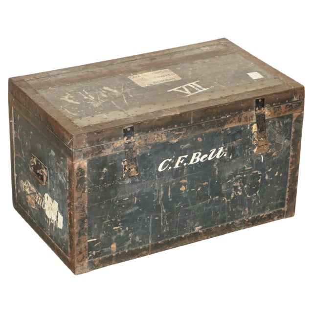 Original Fully Stamped Army & Navy CLS Steamer Campaign Trunk with Zinc Lining For Sale