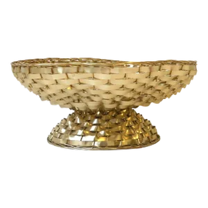 Italian Gold Wire Wicker Compote Basket with Scalloped Edge