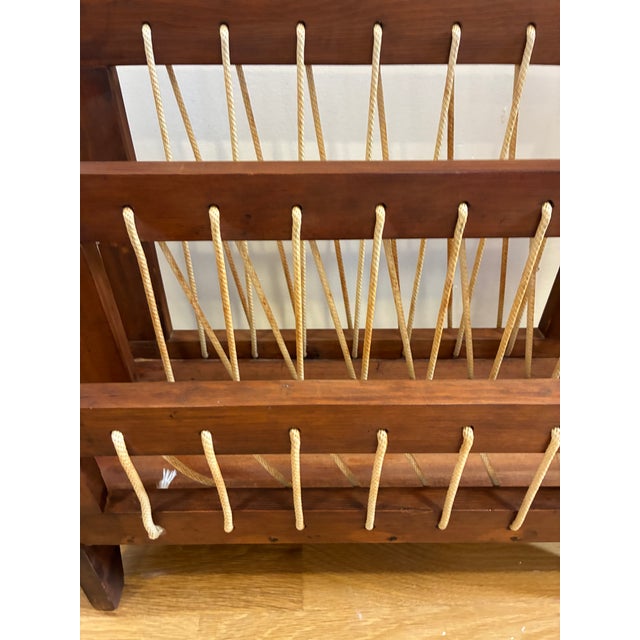 Mid 20th Century Vintage Danish Modern Style Wood Magazine Rack With Rope Lacing For Sale - Image 5 of 11