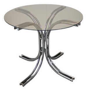Round Dining Table in Chrome and Glass, 1980s