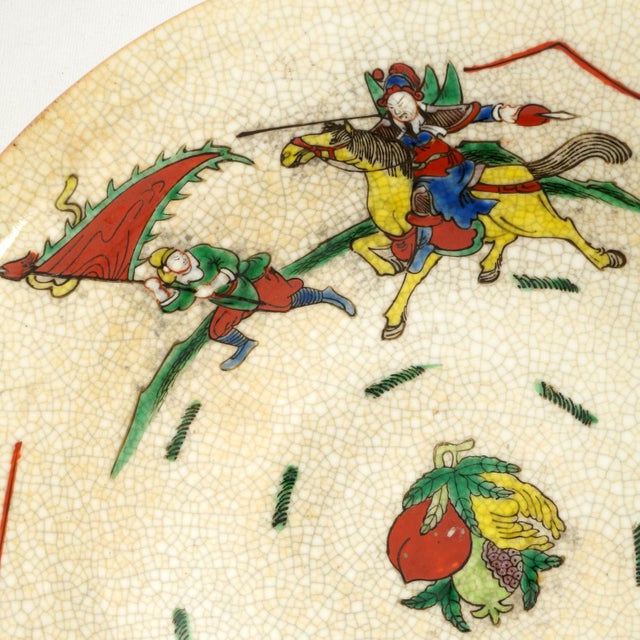 Ceramic Large Chinese Crackle Glaze Bowl Warrior Design Early 20th C For Sale - Image 7 of 10