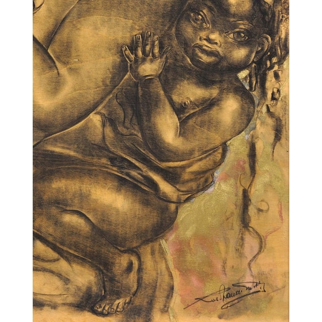 African School Artist, Mother and Child, 1970s, Mixed Media Painting For Sale - Image 9 of 18