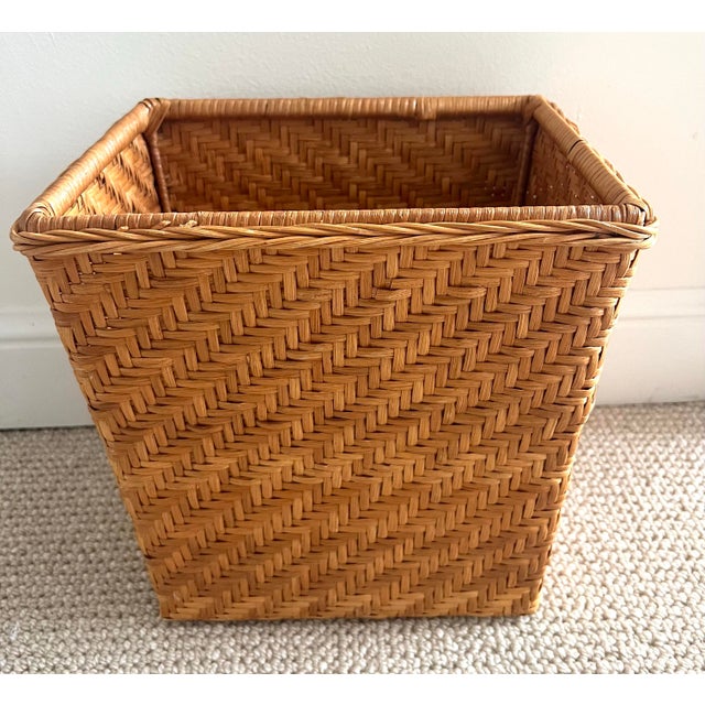 Mid Century Woven Rattan Wastebasket For Sale In Miami - Image 6 of 10