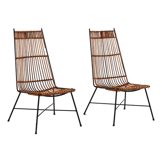 Bamboo and Metal Chairs, 1960s, Set of 2 For Sale