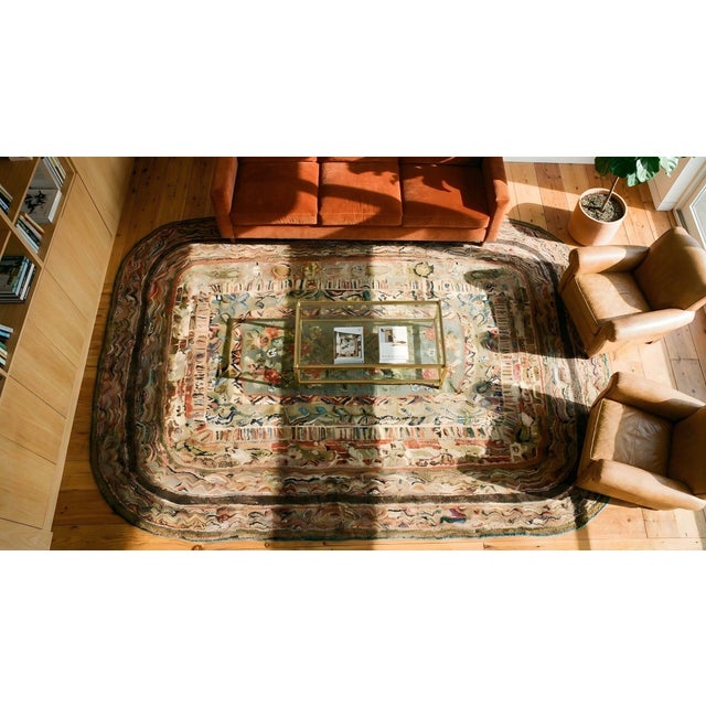Red 1890s Multicolor Floral Folk Art Antique American Hooked Rug 5' 8" X 8' 2" Wool Cotton Knotted Carpet For Sale - Image 8 of 10