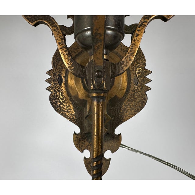 Spanish Revival Spanish Revival Brass Wall Sconce: Gothic Dragon Design, c. 1910-1920 For Sale - Image 3 of 10