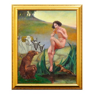 Margaret Maitland Howard, Pan, God of Nature, Playing Panpipes, 1930s, Oil Painting, Framed For Sale