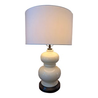 Pottery Barn Double Gourd Cream Ceramic Table Lamp 26”x9” With 15”White Drum Shade For Sale