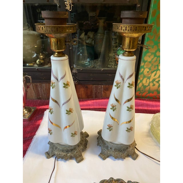 1950s 1950s Rococo Milk Glass Lamps - a Pair For Sale - Image 5 of 7