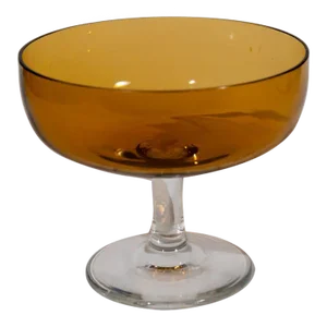 Vintage Amber Glass Stemmed Bowl