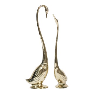 Set of Large-Scale Vintage Brass Swan Sculptures, C. 1950s For Sale