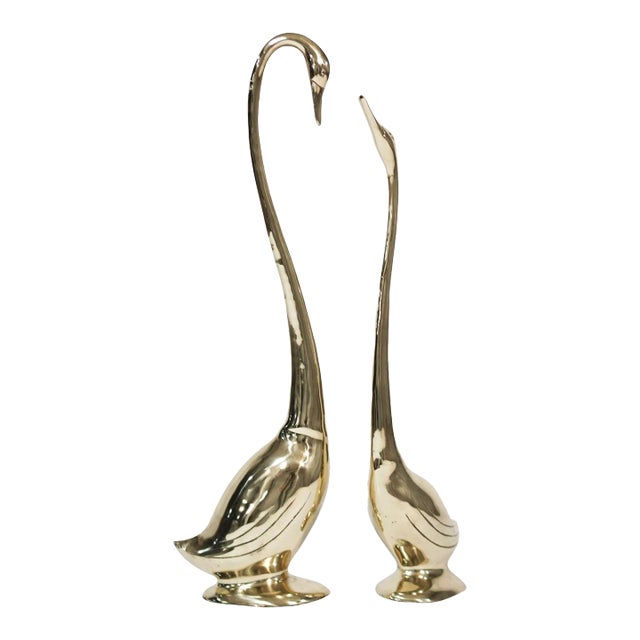 Set of Large-Scale Vintage Brass Swan Sculptures, C. 1950s For Sale