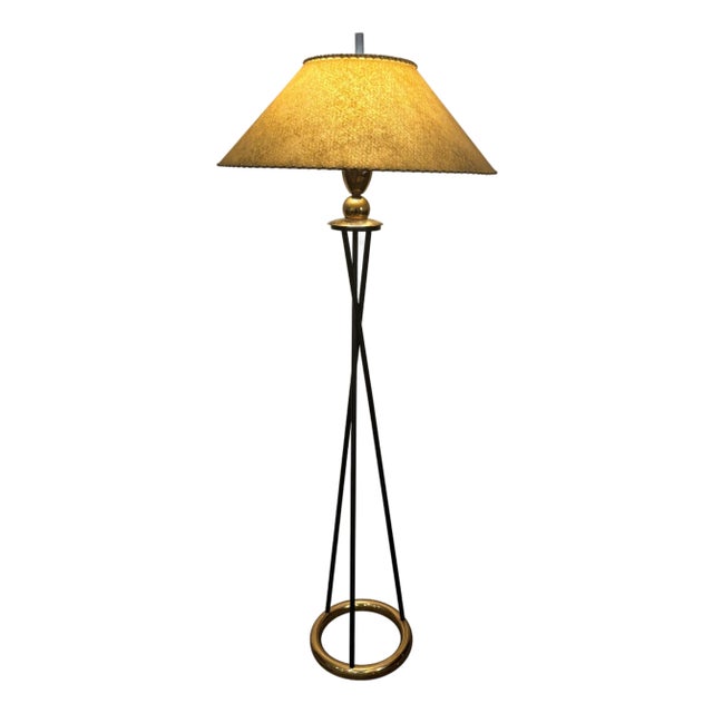 1950s Tripod Floor Lamp with Brass Ring For Sale