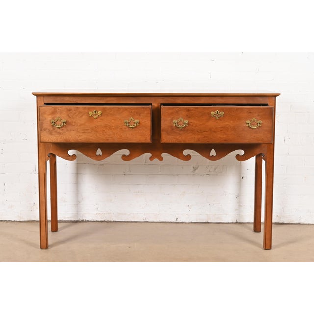 Late 20th Century Baker Furniture Style Georgian Burl Wood and English Yew Wood Sideboard Credenza For Sale - Image 5 of 12