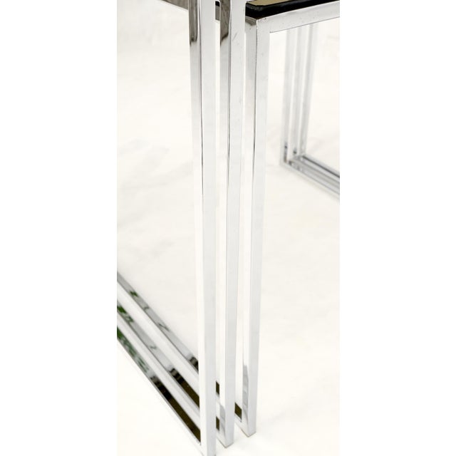 Metal Set of Wide Rectangle Shape Chrome & Smoked Glass Nesting End Side Tables For Sale - Image 7 of 18