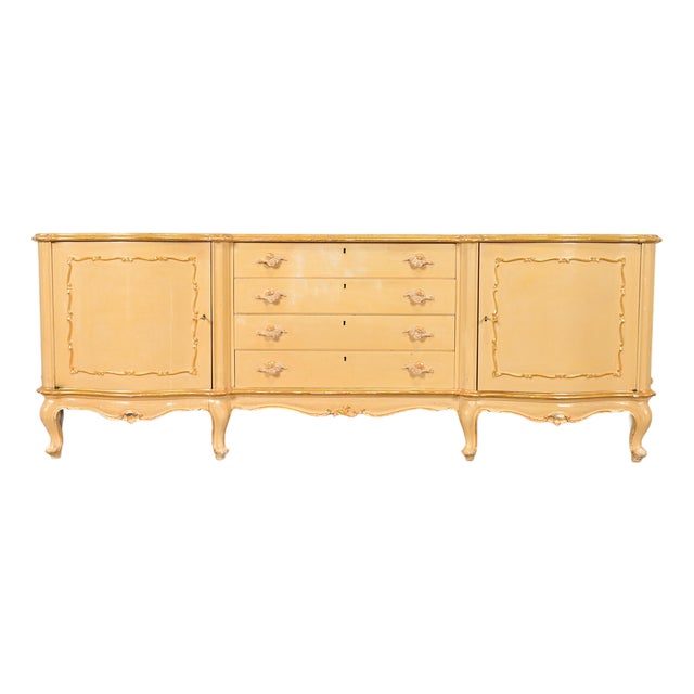 Antique Italian Louis XV Cream Lacquered and Gold Gilt Monumental Sideboard Credenza, Circa 1940s For Sale