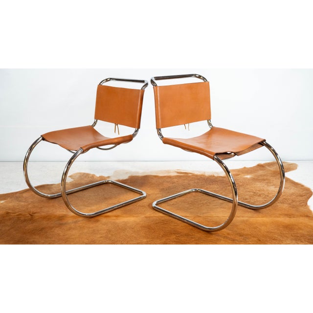 1970s Mies Van Der Rohe Attr. 'Mr10'. Cognac Leather Chairs - A Pair For Sale - Image 12 of 13