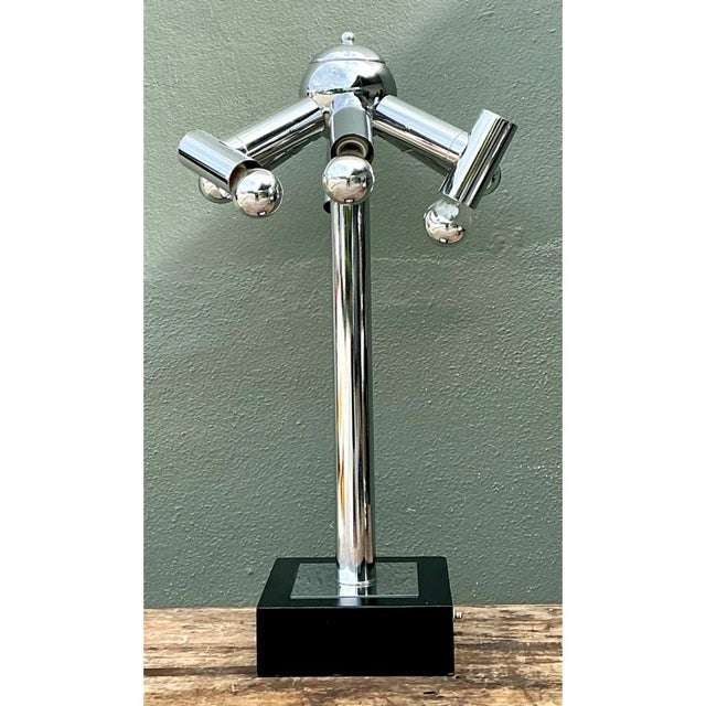 Mid-Century Modern Vintage Modernist Chrome Table Lamp After Robert Sonneman For Sale - Image 3 of 12