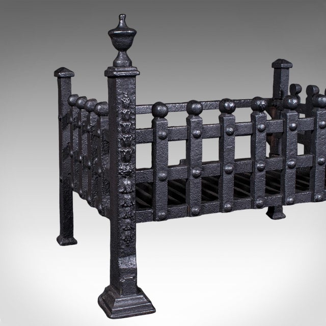 Black Antique Fire Basket, English, Wrought Iron Fireplace Grate, Victorian, c.1885 For Sale - Image 8 of 10
