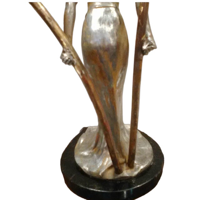 Figurative Antique Art Nouveau Figural Spelter “Lady" Table Lamp, 12” High For Sale - Image 3 of 9