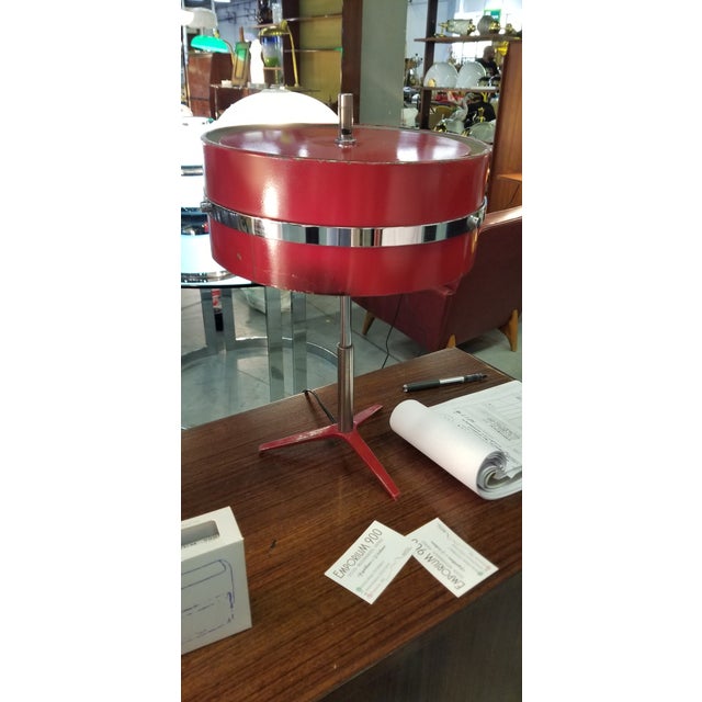 Modern Vintage Red Enamel Table Lamp For Sale - Image 3 of 3