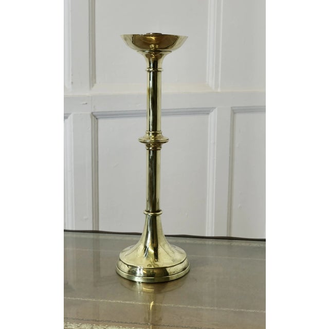 Tall Arts and Crafts Brass Candleholder, 1890s For Sale - Image 6 of 6