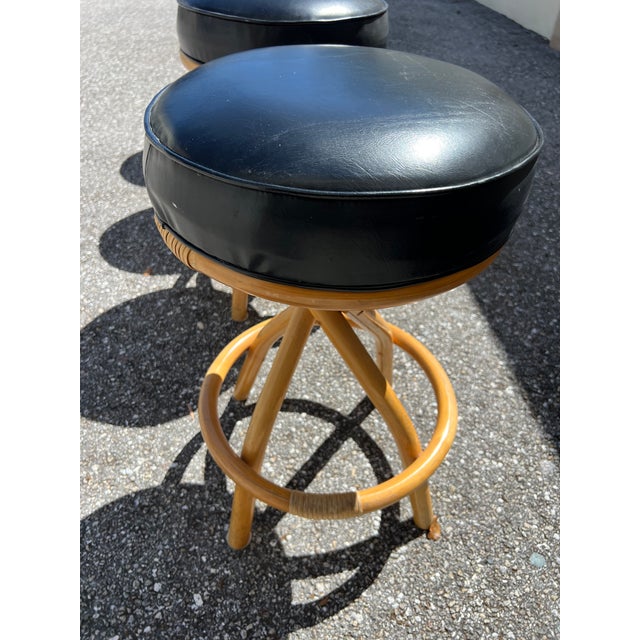 1950s Mid Century Namboo Swivel Spiral Leg Bar Stools - Set of 4 For Sale - Image 5 of 8