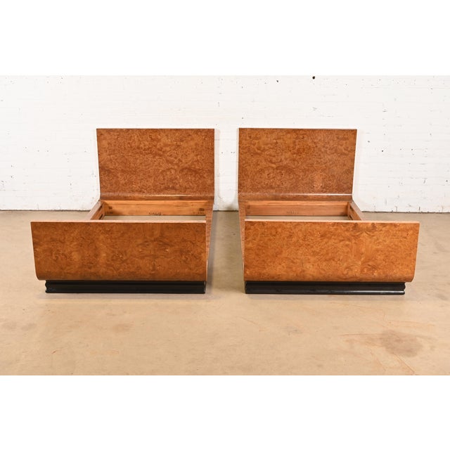 A gorgeous pair of French Art Deco twin beds In the manner of Émile-Jacques Ruhlmann France, Circa 1940s Stunning book-...