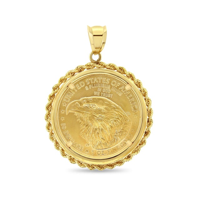 Contemporary 1OZ Fine Gold Lady Liberty Medallion Necklace Rope Halo 16" For Sale - Image 3 of 4