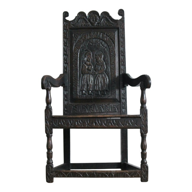 17th Century Black Wainscot Armchair For Sale