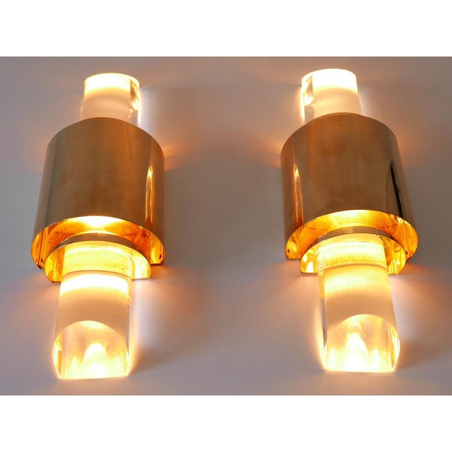 Gilt Brass & Acrylic Glass Wall Lights, Germany, 1980s, Set of 2 For Sale - Image 12 of 18