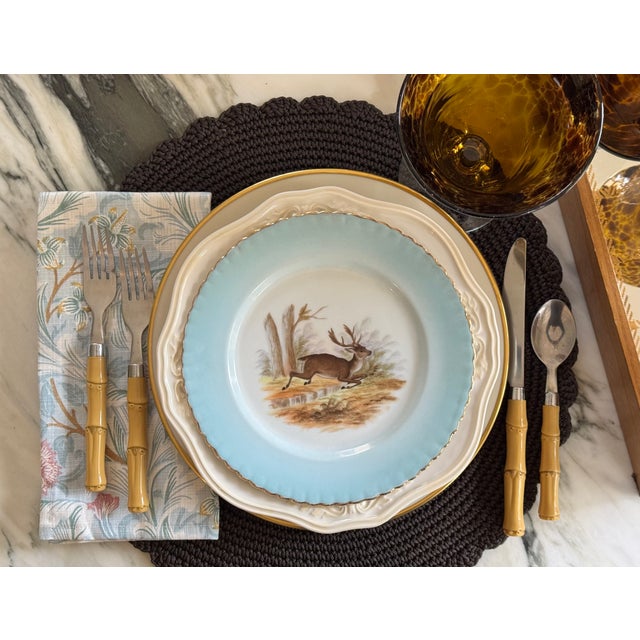 Mid-Century Victoria Pottery Buck Deer Motif Hand Painted Salad Plates - Set of 6 For Sale - Image 4 of 18