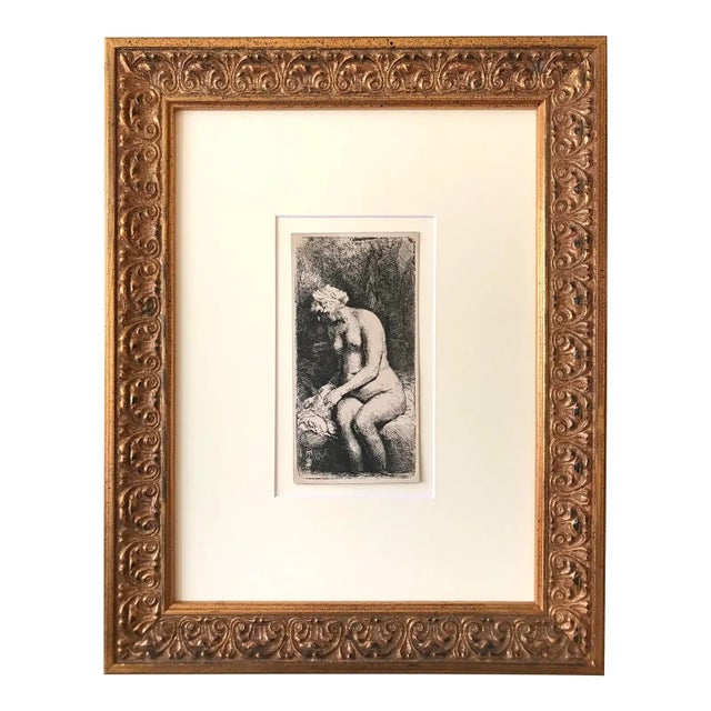 Black Original Antique Rembrandt Etching Woman Bathing Her Feet at a Brook 1658 For Sale - Image 8 of 8
