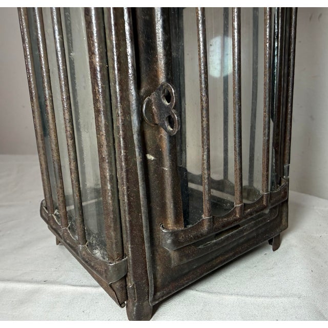 19th Century Rare Antique Early 19th Century French #1 Steel Glass Candle Holder Lantern For Sale In New York - Image 6 of 16