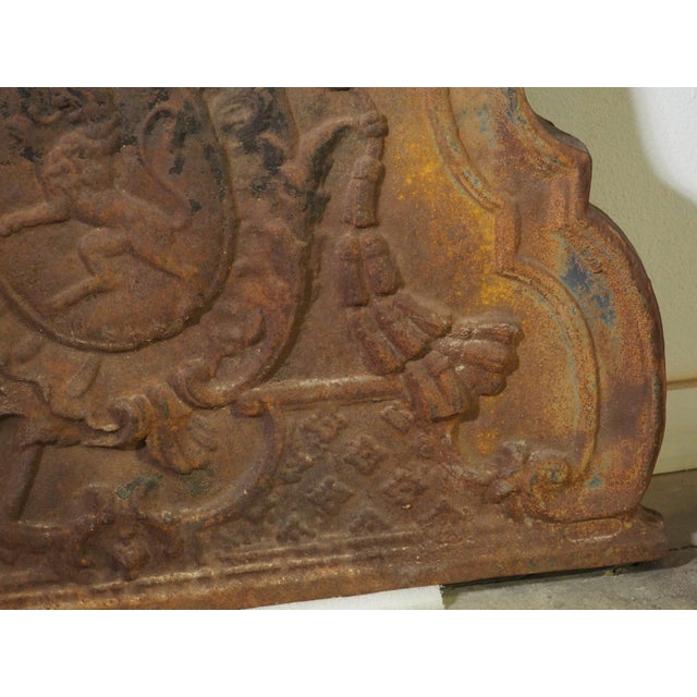 Large 19th Century French Cast Iron Fireback With Rampant Lion and Crown For Sale - Image 10 of 14