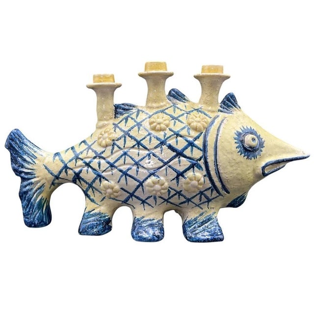 1980s Handcrafted Ceramic Fish Candleholder – Signed For Sale In West Palm - Image 6 of 6