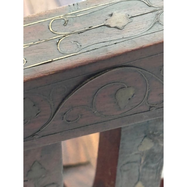 Vintage Teak Savonarola Chair With Brass Foliate Inlay / Statement Chair For Sale - Image 14 of 15